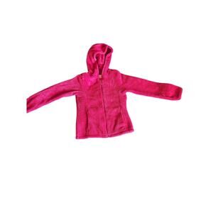 Hot Pink Plush Zip-Up Hoodie Girls Medium 7/8 – Ultra Soft Fleece Cozy Sweater